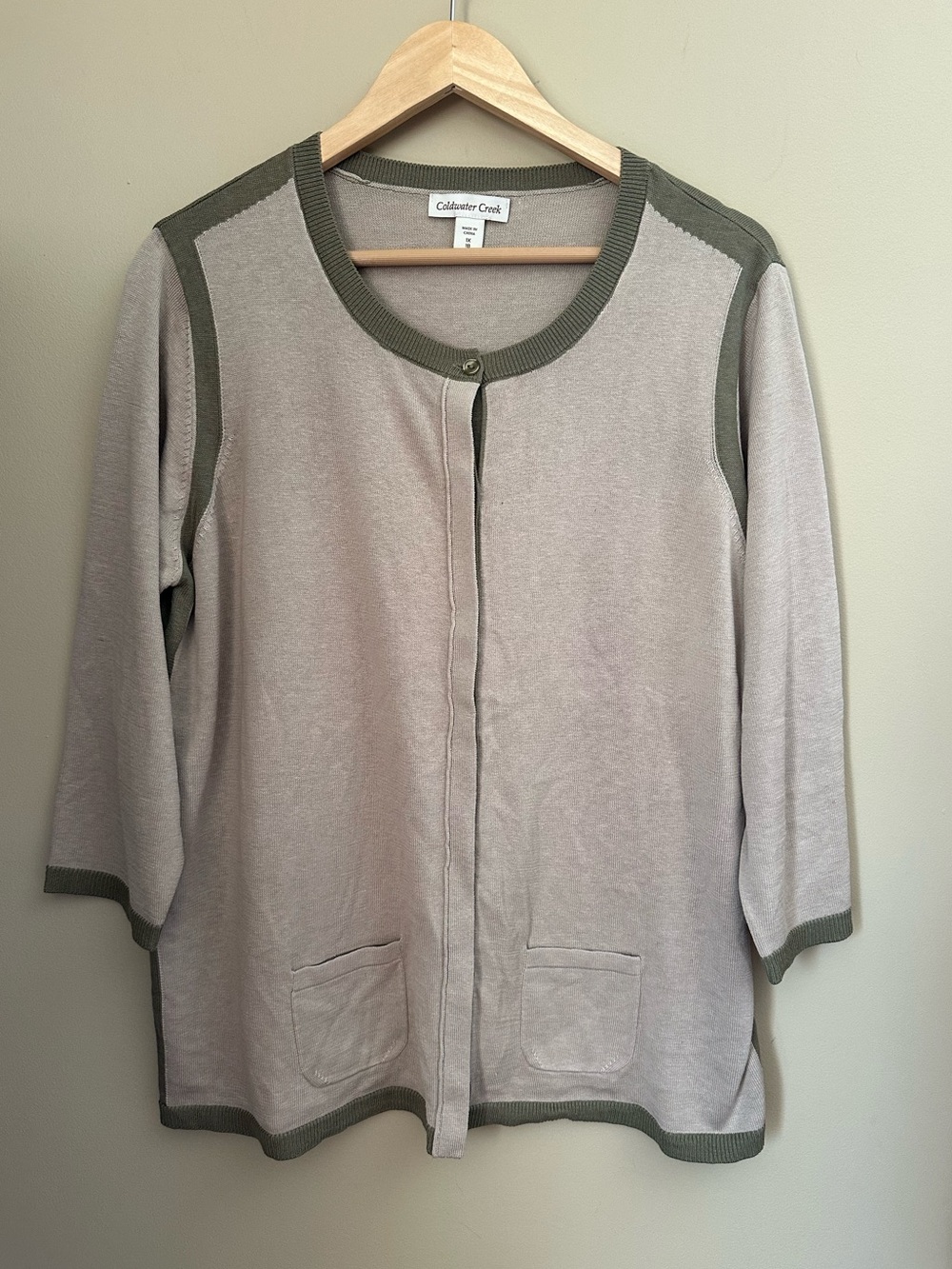 Coldwater Creek Silk Cotton Contrast Stitching Crewneck Cardigan 1X